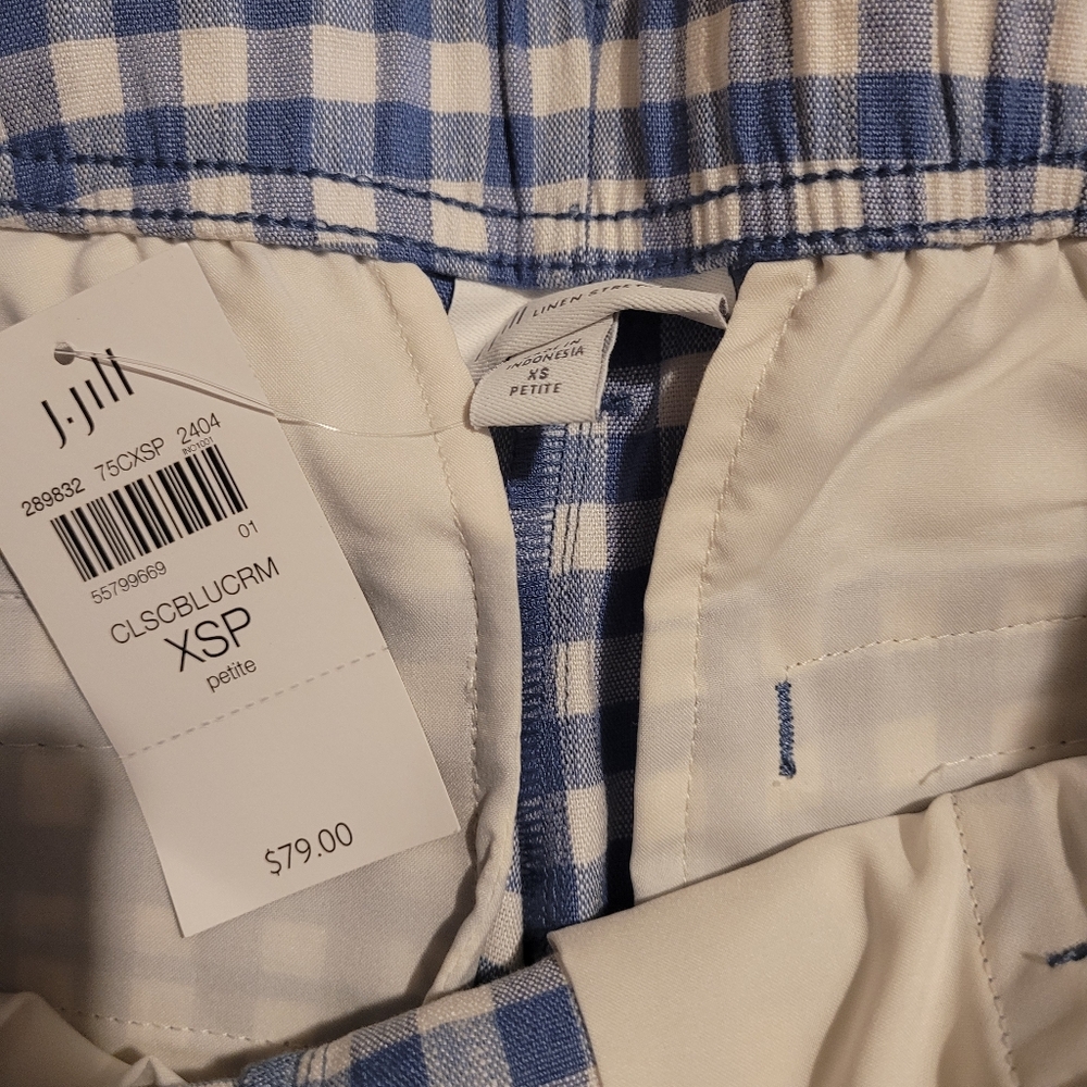 J. Jill Linen Stretch Slim-Leg Pants Blue Gingham Plaid Size XSP - Picture 8 of 8
